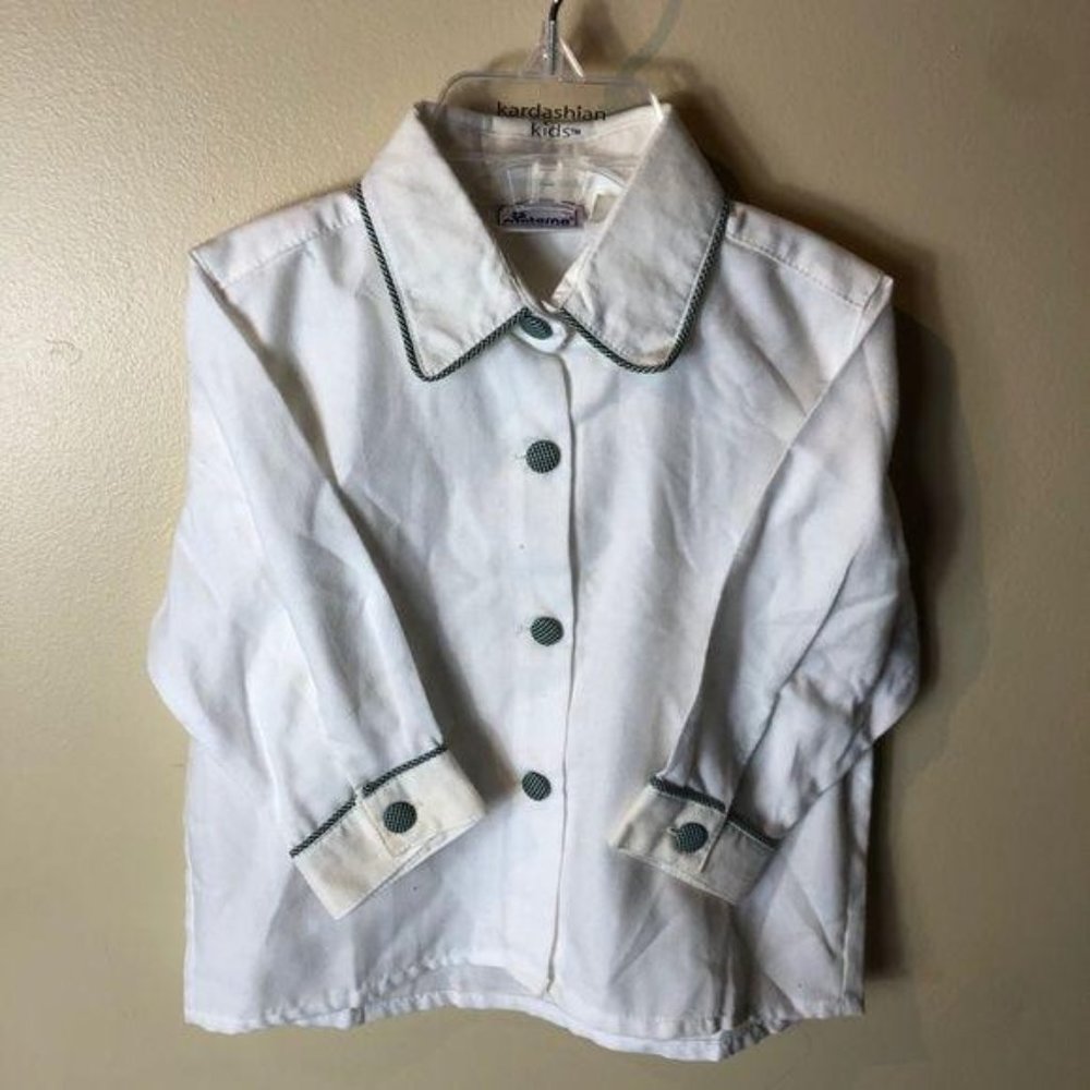 Materna Portuguese Button top Top White Plaid Size 1 Cotton Infant Unisex Girls